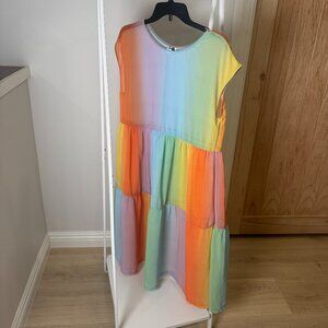 Altar Houseline Sheer Prism Dress in Sunrise (Bright Rainbow Colors)
